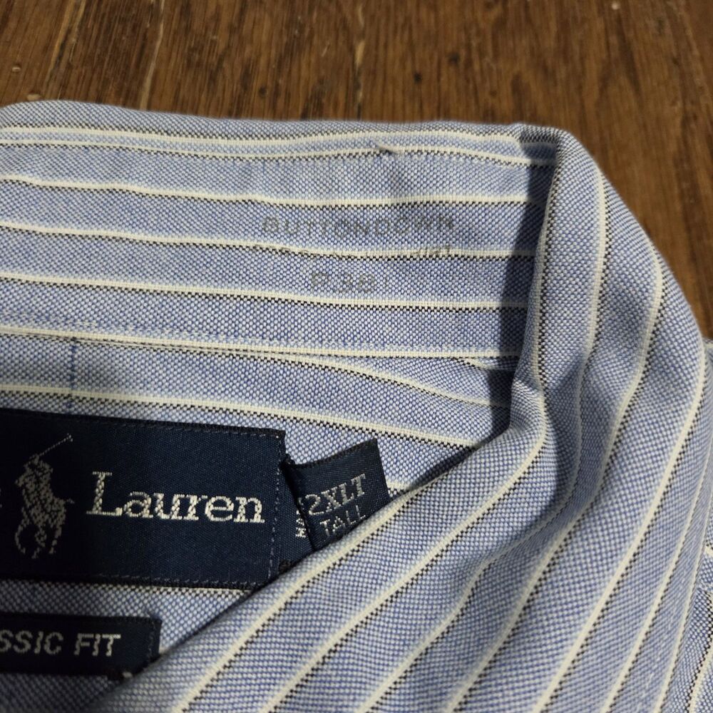 Polo Ralph Lauren Oxford Shirt Men Size 2XLT Blue Striped Flesh Pony Long Sleeve - Picture 5 of 8